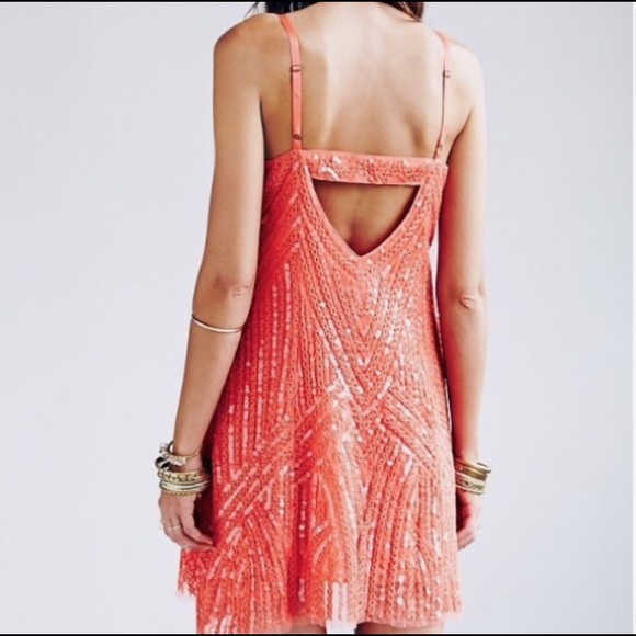 Free People Coral Sequin Dress, Size 4 - Picture 3 of 5